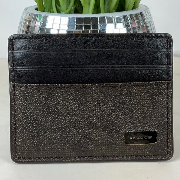 Michael Kors Brown Signature Card Holder Slim Wallet Men’s Women’s Unisex - Picture 4 of 8